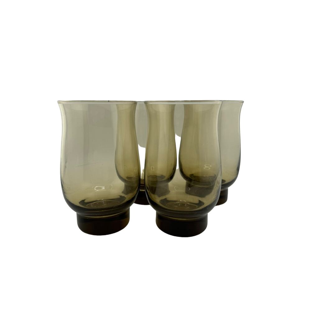 Vintage Dominion Glass Smoky Brown Tulip Drinking Glasses Set of 4